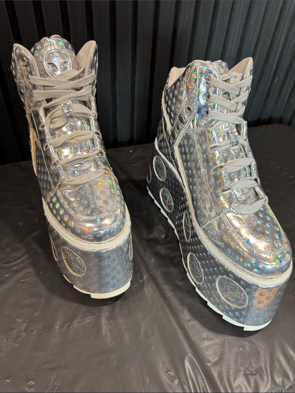 YRU Holographic Silver Platform Sneakers limited edition
